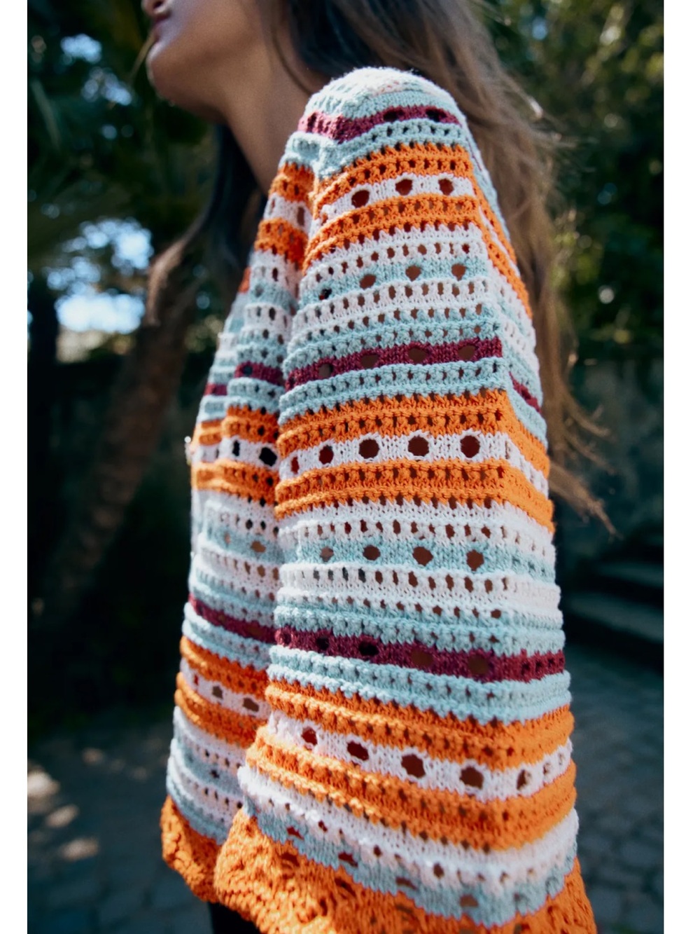 NWT Zara Multicolor Striped Pointelle Cardigan - Size M - Picture 4 of 10